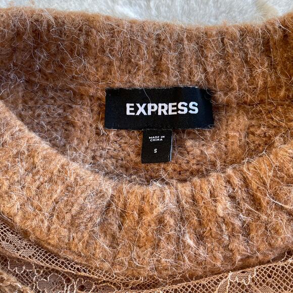 🔥Express Cable Knit Fuzzy Soft Pullover Sweater Bohemian Earthy Brown Size S - Picture 11 of 15